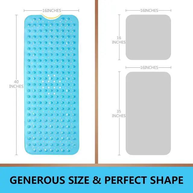 Alt view image 4 of 6 - Upgrade Baby Bath Mat Non Slip Extra Long Bathtub Mat for Kids 40 X 16 Inch - Eco Friendly Bath Tub Mat with 200 Big Suction Cups,Machine Washable Shower Mat,Blue