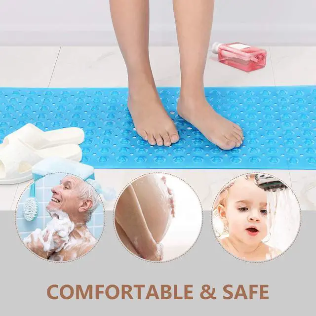 Alt view image 5 of 6 - Upgrade Baby Bath Mat Non Slip Extra Long Bathtub Mat for Kids 40 X 16 Inch - Eco Friendly Bath Tub Mat with 200 Big Suction Cups,Machine Washable Shower Mat,Blue