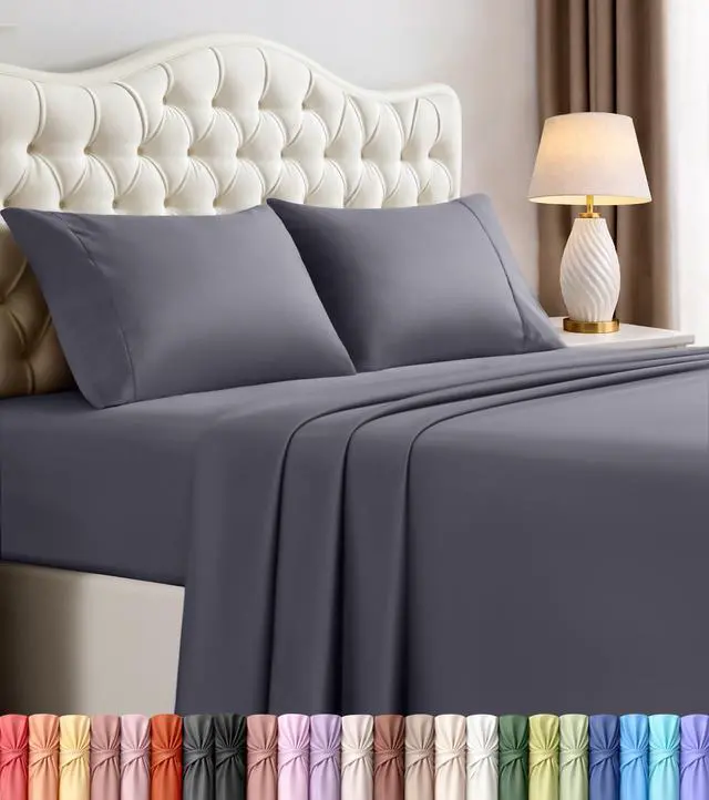 Main image of Queen Size Sheet Set 4 Piece Bed Sheets, Soft and Breathable Microfiber, Includes 1 Fitted Sheet, 1 Flat Sheet and 2 Pillowcases Oeko Tex (Grey)