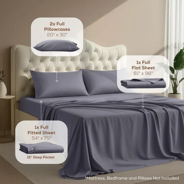 Alt view image 3 of 7 - Full Size Sheet Set 4 Piece Bed Sheets, Soft and Breathable Microfiber, Includes 1 Fitted Sheet, 1 Flat Sheet and 2 Pillowcases Oeko Tex (Grey)