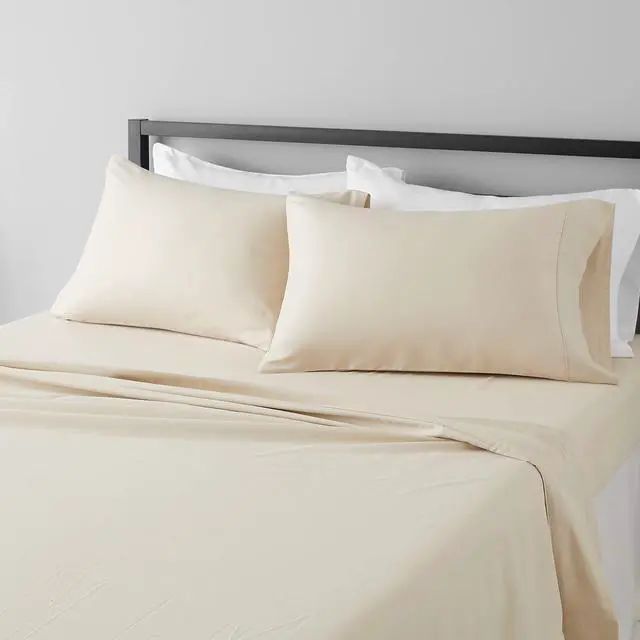 Main image of Amazon Basics Lightweight, Wrinkle-Free, Breathable Microfiber 4-Piece Bed Sheet Set with 14-Inch Deep Pockets, Full, Beige, Solid