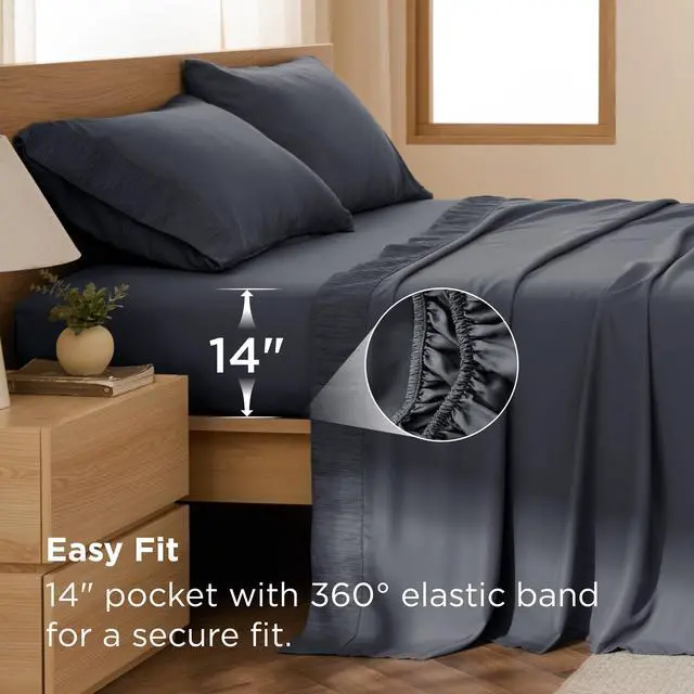 Alt view image 4 of 7 - Bedsure Queen Sheet Set - 4 Pieces Soft Queen Size Sheets - Breathable & Cooling - Hotel Luxury - Easy Care Polyester Microfiber Bedding for Women, Men, Dark Grey