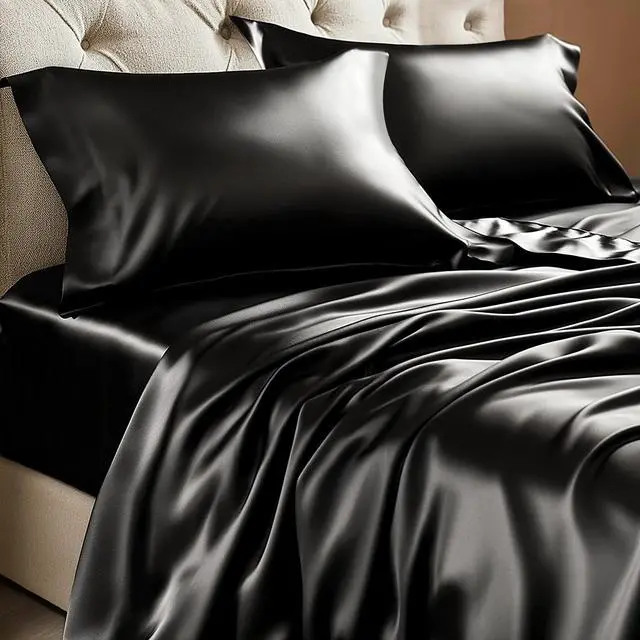 Main image of BEDELITE Satin Sheets Queen Size Bed Set, Luxury Soft Black Silky Sheets for Hair and Skin, Similar to Silk Bed Sheets Set 4 Pieces with 1 Deep Pocket Fitted Sheet, 1 Flat Sheet, and 2 Pillowcases