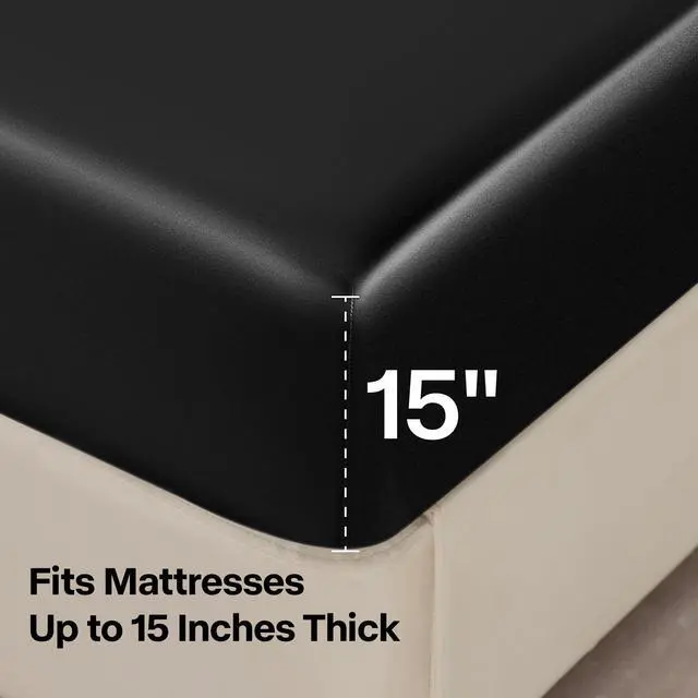 Alt view image 6 of 7 - BEDELITE Satin Sheets Queen Size Bed Set, Luxury Soft Black Silky Sheets for Hair and Skin, Similar to Silk Bed Sheets Set 4 Pieces with 1 Deep Pocket Fitted Sheet, 1 Flat Sheet, and 2 Pillowcases