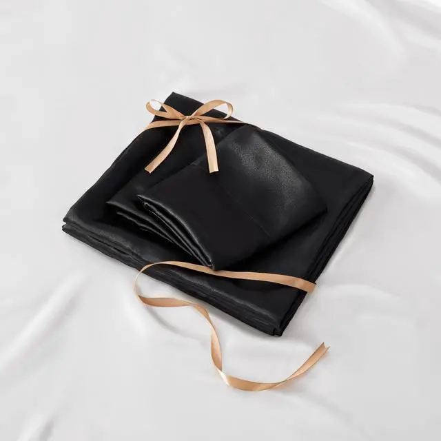 Alt view image 7 of 7 - BEDELITE Satin Sheets Queen Size Bed Set, Luxury Soft Black Silky Sheets for Hair and Skin, Similar to Silk Bed Sheets Set 4 Pieces with 1 Deep Pocket Fitted Sheet, 1 Flat Sheet, and 2 Pillowcases