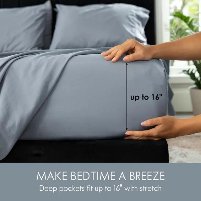 Alt view image 2 of 7 - ClevaHome Twin Size Sheet Set - 4 Piece Soft Breathable Luxury Bed Sheet Set - Shrinkage & Fade Resistant Embroidered Bedding Sheet with Deep Pocket, 2 Extra Pillowcases (Twin, Quarry)