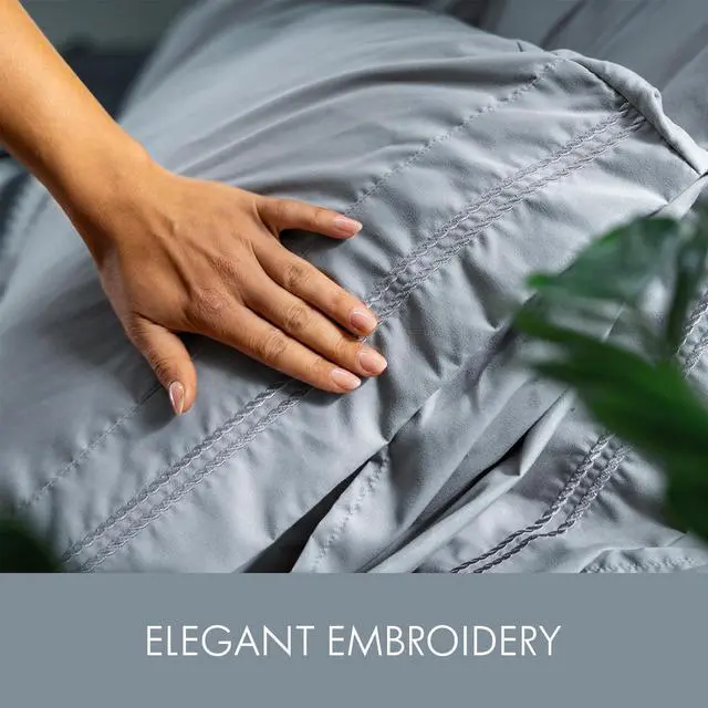 Alt view image 4 of 7 - ClevaHome Twin Size Sheet Set - 4 Piece Soft Breathable Luxury Bed Sheet Set - Shrinkage & Fade Resistant Embroidered Bedding Sheet with Deep Pocket, 2 Extra Pillowcases (Twin, Quarry)