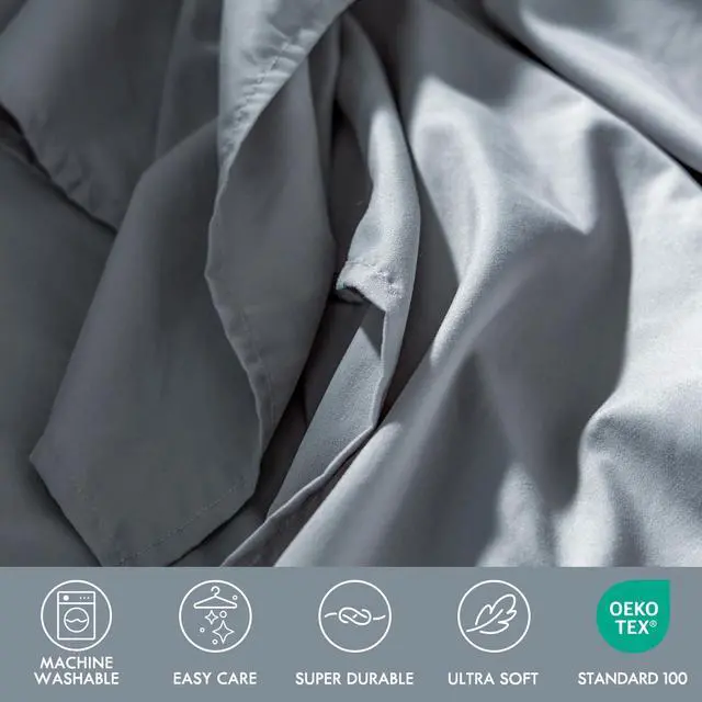 Alt view image 7 of 7 - ClevaHome Twin Size Sheet Set - 4 Piece Soft Breathable Luxury Bed Sheet Set - Shrinkage & Fade Resistant Embroidered Bedding Sheet with Deep Pocket, 2 Extra Pillowcases (Twin, Quarry)