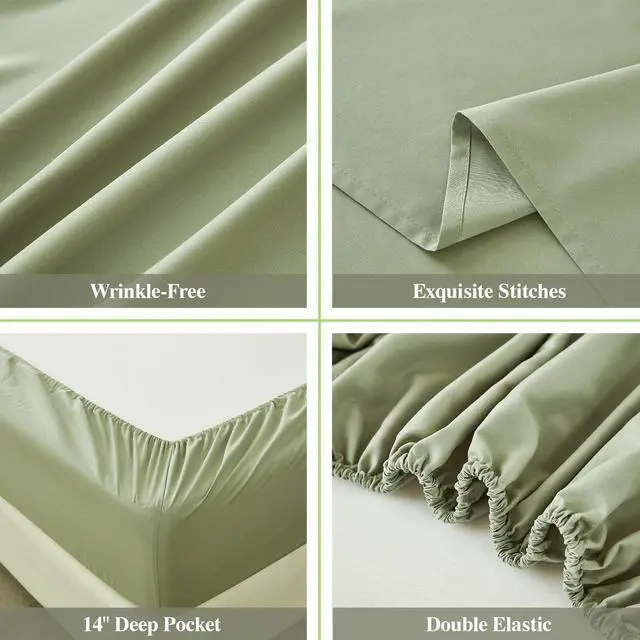 Alt view image 5 of 7 - ILAVANDE Queen Sheets Set 6 Piece,Hotel Luxury Super Soft 1800 Series Microfiber Queen Bed Sheets Set-Wrinkle Free & Breathable-14 Deep Pocket Sheets for Queen Size Bed(Queen,Sage Green)