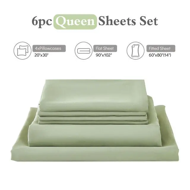 Alt view image 7 of 7 - ILAVANDE Queen Sheets Set 6 Piece,Hotel Luxury Super Soft 1800 Series Microfiber Queen Bed Sheets Set-Wrinkle Free & Breathable-14 Deep Pocket Sheets for Queen Size Bed(Queen,Sage Green)