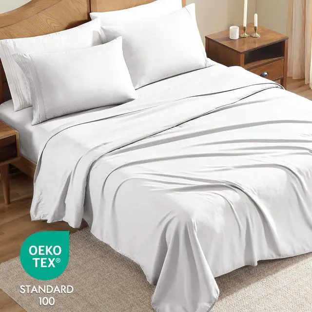 Alt view image 5 of 5 - ClevaHome Sheet Set Queen Size, 4-Piece Bedding, Lightweight & Super Soft Easy Care Microfiber Shrinkage & Fade Resistant Bedding Set with 14'' Deep Pockets (Pearl White)