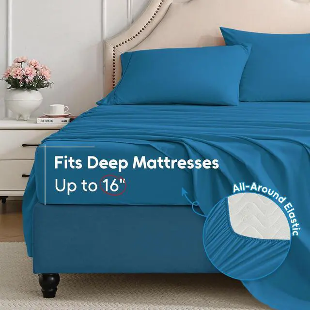 Alt view image 3 of 7 - Swiftify Queen Sheet Set, 4 Pieces Hotel Luxury Soft Microfiber Queen Bed Sheets Set, Up to 16" Deep Pockets, Oeko-Tex Sheets with Elastic, Breathable, Wrinkle Free (Peacock Blue,Queen)