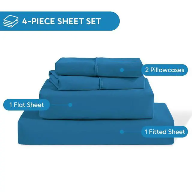 Alt view image 4 of 7 - Swiftify Queen Sheet Set, 4 Pieces Hotel Luxury Soft Microfiber Queen Bed Sheets Set, Up to 16" Deep Pockets, Oeko-Tex Sheets with Elastic, Breathable, Wrinkle Free (Peacock Blue,Queen)