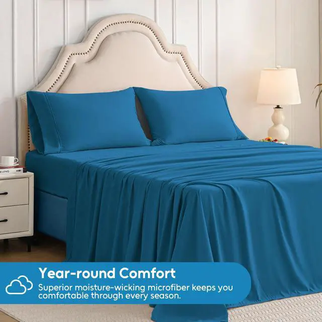 Alt view image 2 of 7 - Swiftify Queen Sheet Set, 4 Pieces Hotel Luxury Soft Microfiber Queen Bed Sheets Set, Up to 16" Deep Pockets, Oeko-Tex Sheets with Elastic, Breathable, Wrinkle Free (Peacock Blue,Queen)