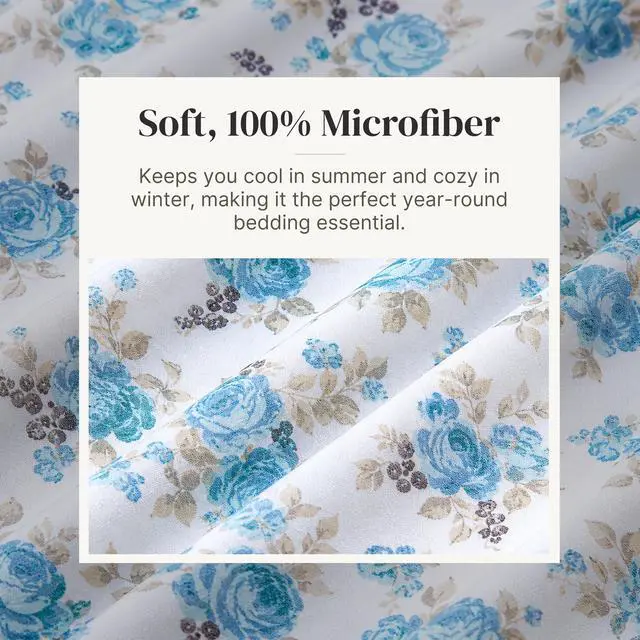 Alt view image 5 of 7 - Modern Threads Printed 4-Piece Extra Soft Bedding Sheets & Pillowcase Set, Deep Pocket up to 16 inch Mattress Forever Roses Full