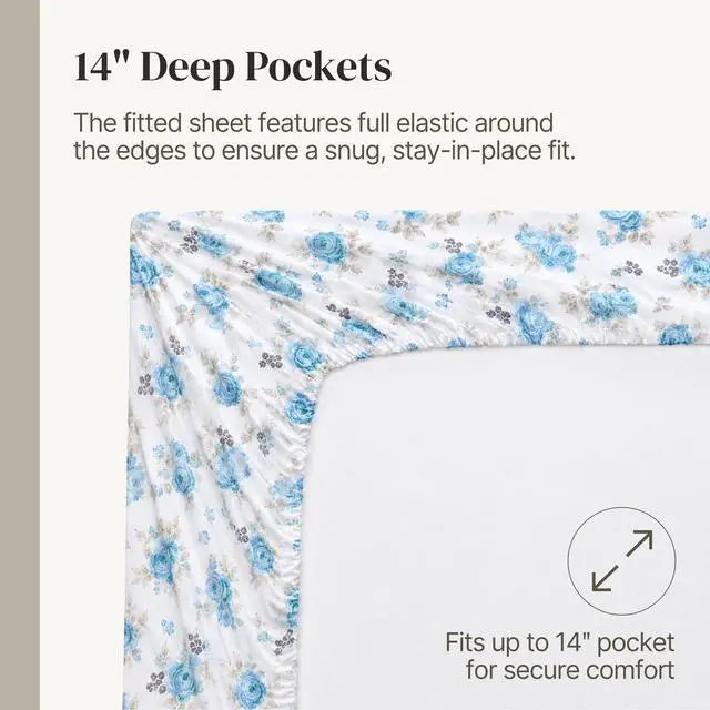 Alt view image 6 of 7 - Modern Threads Printed 4-Piece Extra Soft Bedding Sheets & Pillowcase Set, Deep Pocket up to 16 inch Mattress Forever Roses Full