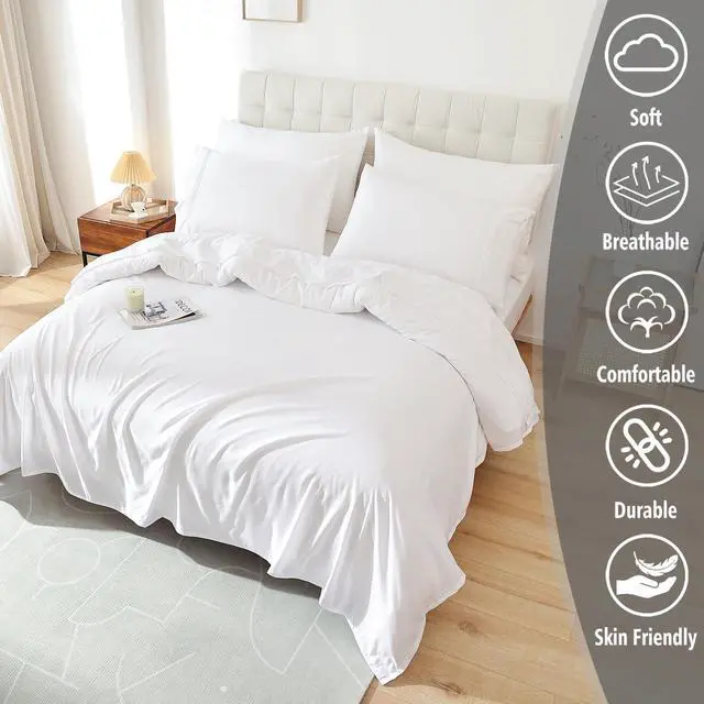 Alt view image 2 of 6 - Whitney Home Textile Full Sheet Set - 4 Piece Bed Sheets for Ful Size Bed, Extra Soft Breathable, Deep Pocket Hotel Luxury Cooling Sheets, Wrinkle Free Oeko-Tex, White