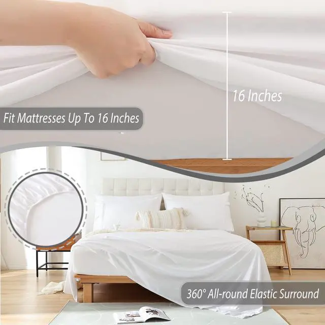 Alt view image 3 of 6 - Whitney Home Textile Full Sheet Set - 4 Piece Bed Sheets for Ful Size Bed, Extra Soft Breathable, Deep Pocket Hotel Luxury Cooling Sheets, Wrinkle Free Oeko-Tex, White