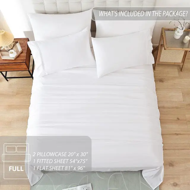 Alt view image 6 of 6 - Whitney Home Textile Full Sheet Set - 4 Piece Bed Sheets for Ful Size Bed, Extra Soft Breathable, Deep Pocket Hotel Luxury Cooling Sheets, Wrinkle Free Oeko-Tex, White