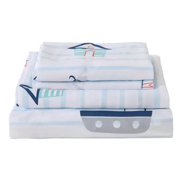Alt view image 5 of 6 - CIMVI Kids Full Size 4 Piece Bed Sheets for Boys Nautical Sailboat Sheet Sets with Pillowcases 15-Inch Deep Pocket Fitted Sheet Soft Microfiber Bedding Sheets Kids Toddlers Decor Bedroom