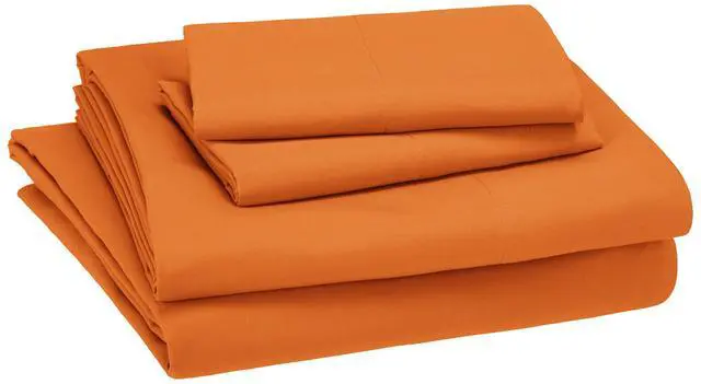 Alt view image 2 of 5 - Amazon Basics Kid's Soft, Breathable, Easy-Wash Microfiber 4-Piece Sheet Set, Full, Bright Orange, Solid