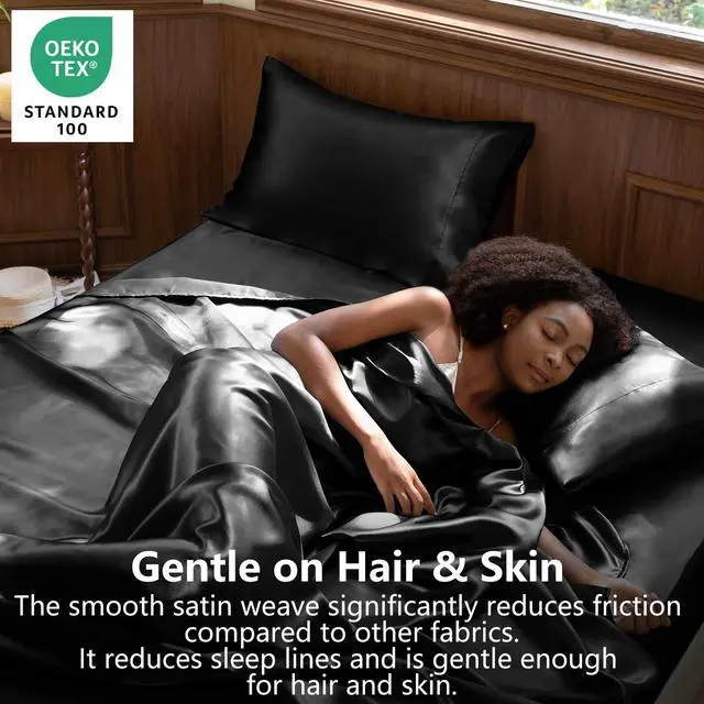 Alt view image 2 of 7 - CozyLux Satin Sheets Queen Size Bed Set - Silky Soft Bedding Similar to Silk, 4 Piece Sheet Set for Hair and Skin, Deep Pocket with All-Around Elastic, Home Decor for Bedroom, Black