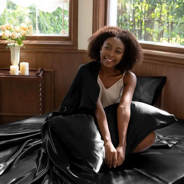 Alt view image 5 of 7 - CozyLux Satin Sheets Queen Size Bed Set - Silky Soft Bedding Similar to Silk, 4 Piece Sheet Set for Hair and Skin, Deep Pocket with All-Around Elastic, Home Decor for Bedroom, Black