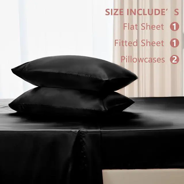 Alt view image 6 of 7 - CozyLux Satin Sheets Queen Size Bed Set - Silky Soft Bedding Similar to Silk, 4 Piece Sheet Set for Hair and Skin, Deep Pocket with All-Around Elastic, Home Decor for Bedroom, Black