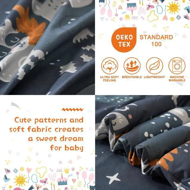 Alt view image 2 of 6 - JSD Navy Blue Forest Animals Toddler Bedding Set, 4 Piece Owl Toddler Comforter Sheet Set, Lightweight Breathable Washable