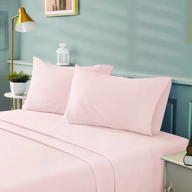 Alt view image 2 of 6 - BYSURE 4 Pieces Bed Sheets Set(Twin, Light Pink) - Super Soft 1800 Thread Count 100% Microfiber Sheets with Deep Pockets, Wrinkle & Fade Resistant