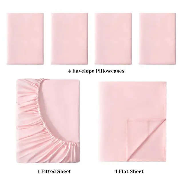 Alt view image 3 of 6 - BYSURE 4 Pieces Bed Sheets Set(Twin, Light Pink) - Super Soft 1800 Thread Count 100% Microfiber Sheets with Deep Pockets, Wrinkle & Fade Resistant