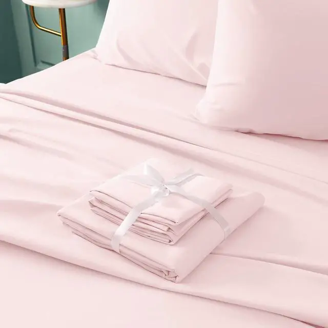 Alt view image 4 of 6 - BYSURE 4 Pieces Bed Sheets Set(Twin, Light Pink) - Super Soft 1800 Thread Count 100% Microfiber Sheets with Deep Pockets, Wrinkle & Fade Resistant