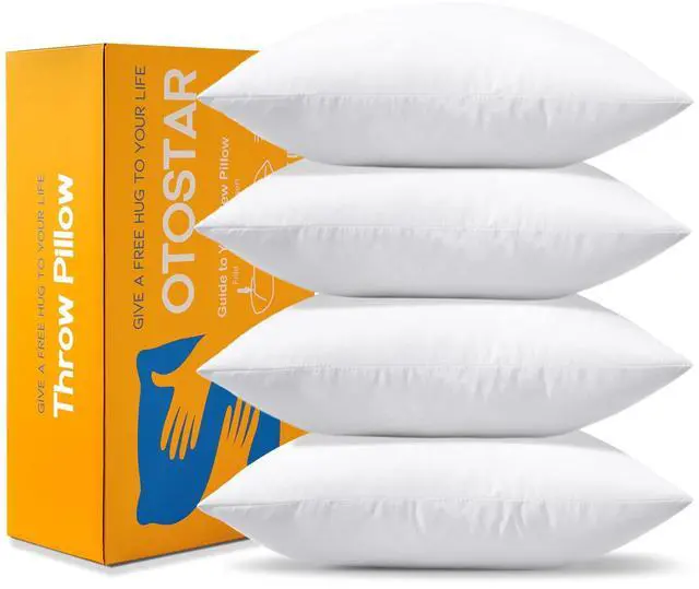 Main image of OTOSTAR Pack of 4 Throw Pillow Inserts, 18 x 18 Square Cushion Inner Soft Fluffy Plump Stuffer Cushion Pads White Decorative Pillow Inserts