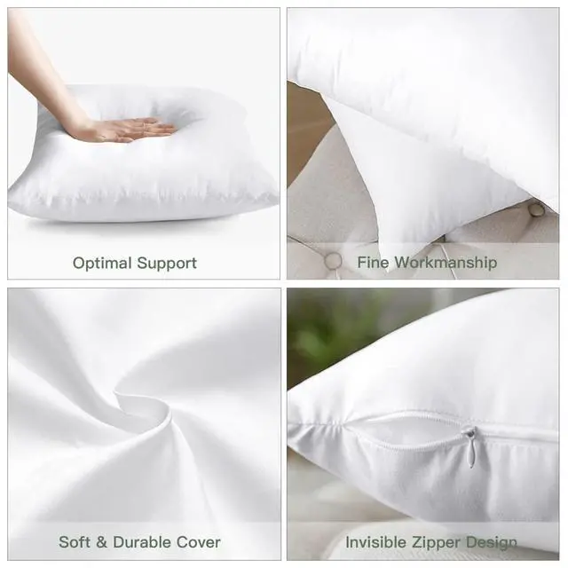 Alt view image 5 of 7 - OTOSTAR Pack of 4 Throw Pillow Inserts, 18 x 18 Square Cushion Inner Soft Fluffy Plump Stuffer Cushion Pads White Decorative Pillow Inserts