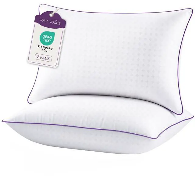 Main image of JOLLYVOGUE Firm Pillows Queen Size Set of 2, Supportive Bed Pillows with Oeko-Tex Certified Down Alternative Fill, Fluffy Hotel Quality for Back, Stomach and Side Sleepers