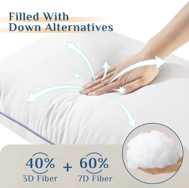 Alt view image 3 of 7 - JOLLYVOGUE Firm Pillows Queen Size Set of 2, Supportive Bed Pillows with Oeko-Tex Certified Down Alternative Fill, Fluffy Hotel Quality for Back, Stomach and Side Sleepers