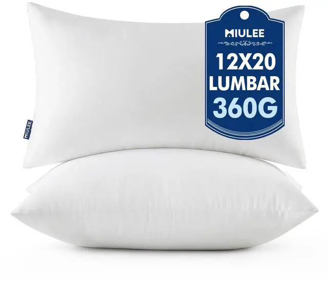 Main image of MIULEE Throw Pillows Inserts, Pack of 2 12x20 Inch 100% Virgin Fiber Filling Bed Couch Pillows