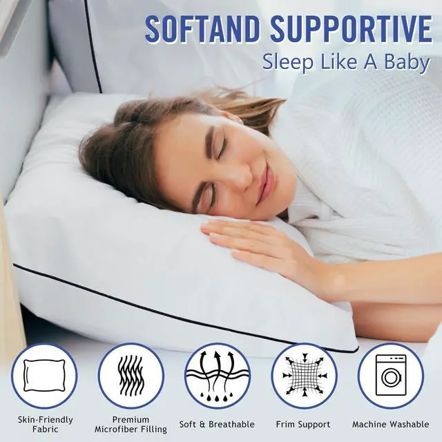 Alt view image 2 of 7 - Vorouhals Hotel Collection Bed Pillows for Sleeping 2 Pack Standard Size Cooling Pillows Set of 2 for Back, Stomach or Side Sleepers, Super Soft Down Alternative Microfiber Filled Pillows