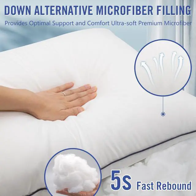 Alt view image 3 of 7 - Vorouhals Hotel Collection Bed Pillows for Sleeping 2 Pack Standard Size Cooling Pillows Set of 2 for Back, Stomach or Side Sleepers, Super Soft Down Alternative Microfiber Filled Pillows