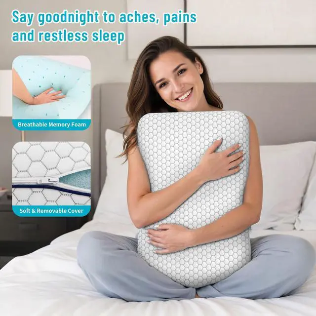 Alt view image 2 of 7 - CushyOasis Memory Foam Pillows for Side, Back and Stomach Sleepers, Bed Pillow with Washable Cover and Breathable Mesh, Bed Pillow for Sleeping Standard Size (Grey)