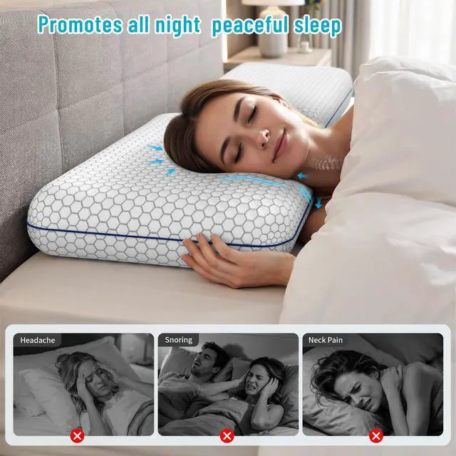 Alt view image 5 of 7 - CushyOasis Memory Foam Pillows for Side, Back and Stomach Sleepers, Bed Pillow with Washable Cover and Breathable Mesh, Bed Pillow for Sleeping Standard Size (Grey)