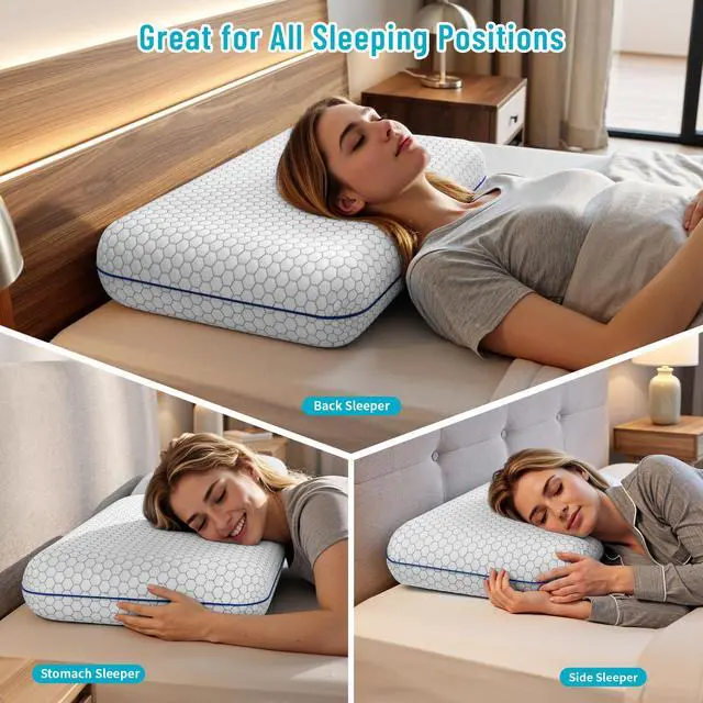 Alt view image 6 of 7 - CushyOasis Memory Foam Pillows for Side, Back and Stomach Sleepers, Bed Pillow with Washable Cover and Breathable Mesh, Bed Pillow for Sleeping Standard Size (Grey)