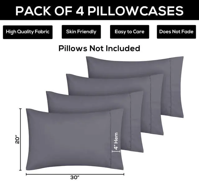 Alt view image 3 of 7 - Utopia Bedding Queen Pillow Cases - 4 Pack - Envelope Closure - Soft Brushed Microfiber Fabric - Shrinkage and Fade Resistant Pillow Covers Queen Size 20 X 30 Inches (Queen, Grey)