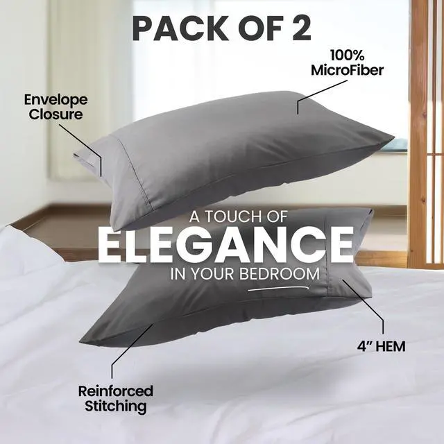 Alt view image 5 of 7 - Pillow Covers by Utopia Bedding - Queen Size 2-Pack Soft Brushed Microfiber Perfect for Hospitals, Hotels, Guest Rooms Oeko-TEX Certified, 20x30 Inches (Grey)