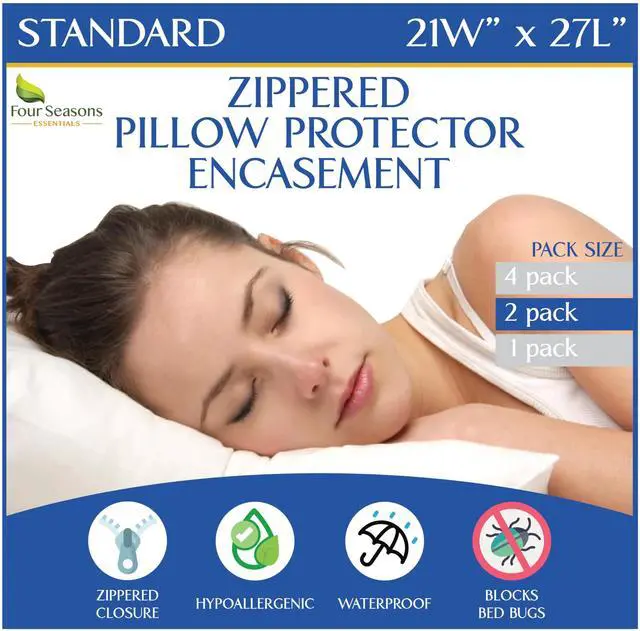 Main image of Four Seasons Essentials Standard Pillow Protectors (Set of 2) Zippered Waterproof Pillow Covers Hypoallergenic Dust Proof Pillowcase Encasement Cover