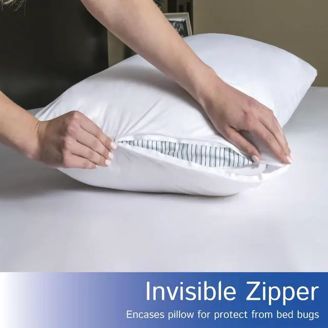 Alt view image 6 of 7 - Four Seasons Essentials Standard Pillow Protectors (Set of 2) Zippered Waterproof Pillow Covers Hypoallergenic Dust Proof Pillowcase Encasement Cover