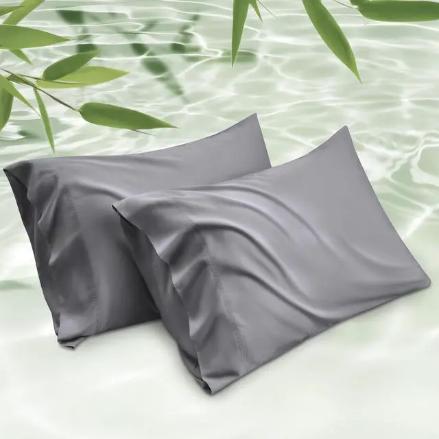 Main image of Bedsure Pillow Cases Queen, Cooling Pillow Cases, Rayon Derived from Bamboo Dark Grey Pillowcases Queen Size Set of 2, PureWoven & Soft Bedding Pillow Cover with Envelope Closure,Gifts, 20x30 Inches