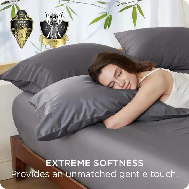 Alt view image 4 of 7 - Bedsure Pillow Cases Queen, Cooling Pillow Cases, Rayon Derived from Bamboo Dark Grey Pillowcases Queen Size Set of 2, PureWoven & Soft Bedding Pillow Cover with Envelope Closure,Gifts, 20x30 Inches