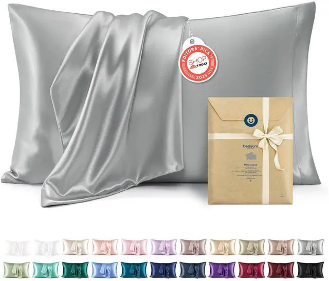 Main image of Bedsure Satin Pillowcase, Similar to Silk Pillow Cases Queen Size Set of 2, Cooling Pillow Case Covers with Envelope Closure, Room Decor Gifts for Women Men, Silver Grey, 20x30 Inches, 2pcs