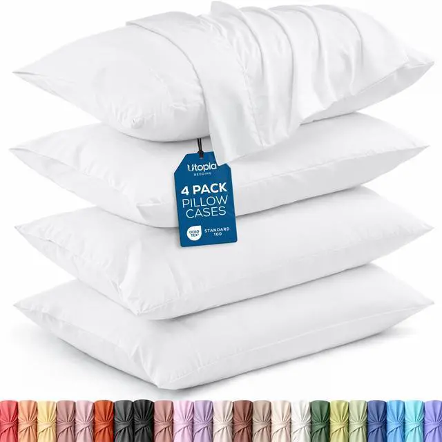 Main image of Utopia Bedding Queen Pillow Cases - 4 Pack - Envelope Closure - Soft Brushed Microfiber Fabric - Shrinkage and Fade Resistant Pillow Covers Queen Size 20 X 30 Inches (Queen, White)